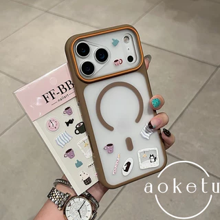 Creative หน้าต่างขนาดใหญ่แม่เหล็ก DIY กาแฟแมวสติกเกอร์เคสโทรศัพท์เหมาะสําหรับ iPhone 11 12 13 14 15 16 17 Pro max frosted รวมทุกอย่างฝาครอบป้องกันการตก