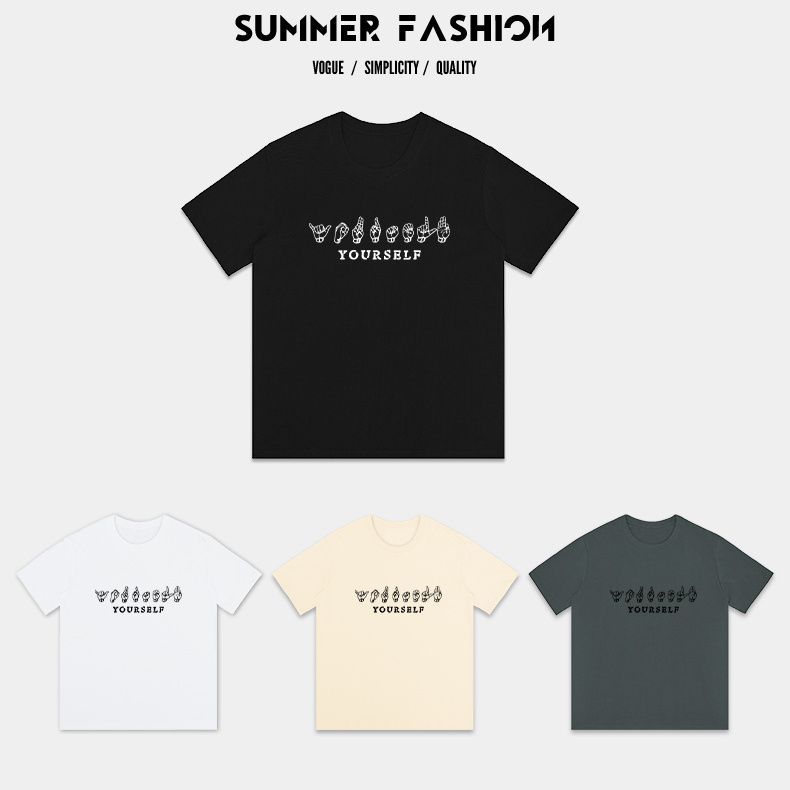 COD 2026 สไตล์ใหม่ Simple Letter พิมพ์ผ้าฝ้ายแท้รอบคอฤดูร้อนคู่หลวม All-Match เสื้อยืดแขนสั้นผู้ชายผ