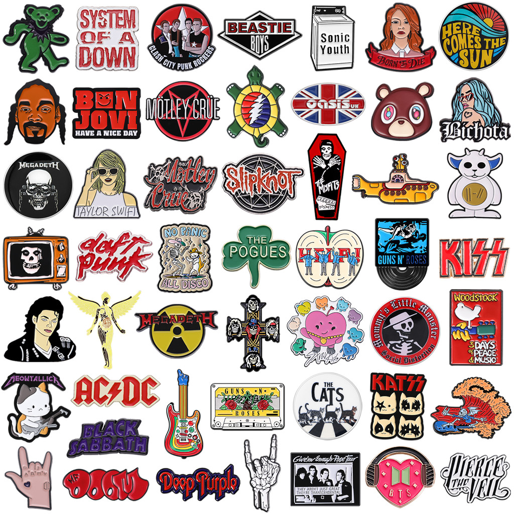 Rock Band เพลงเข็มกลัดเคลือบนักร้องที่มีชื่อเสียงตัวอักษรป้ายโลหะพัดลมคอลเลกชัน Pin เสื้อผ้าอุปกรณ์เสริมเครื่องประดับของขวัญสําหรับเพื่อน