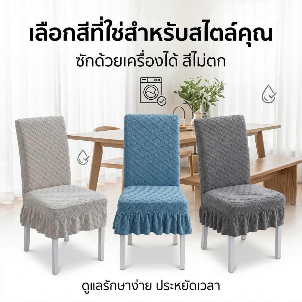 ผ้าคลุมเก้าอี้ สไตล์กระโปรง ดีไซน์ยางยืด นุ่ม กันรอยขีดข่วน กันฝุ่น ถอดซักได้ ผ้าคลุมเก้าอี้ สากล