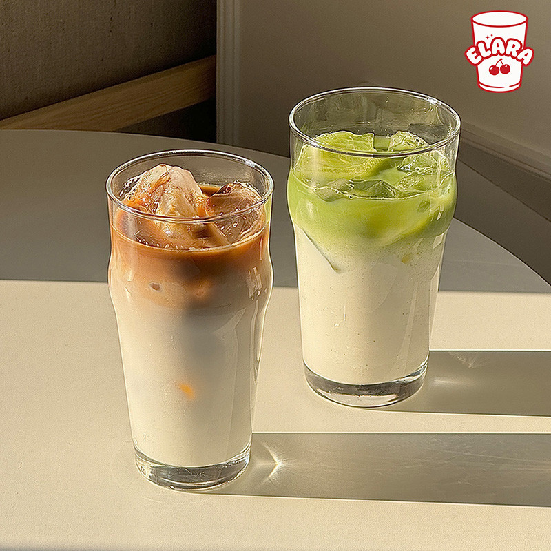 แก้วน้ำแก้วใสทรงโค้ง มินิมอล 490/600ml | แก้วกาแฟลาเต้ แก้วนม แก้วน้ำเย็น ดีไซน์เกาหลี ถ่ายรูปสวย