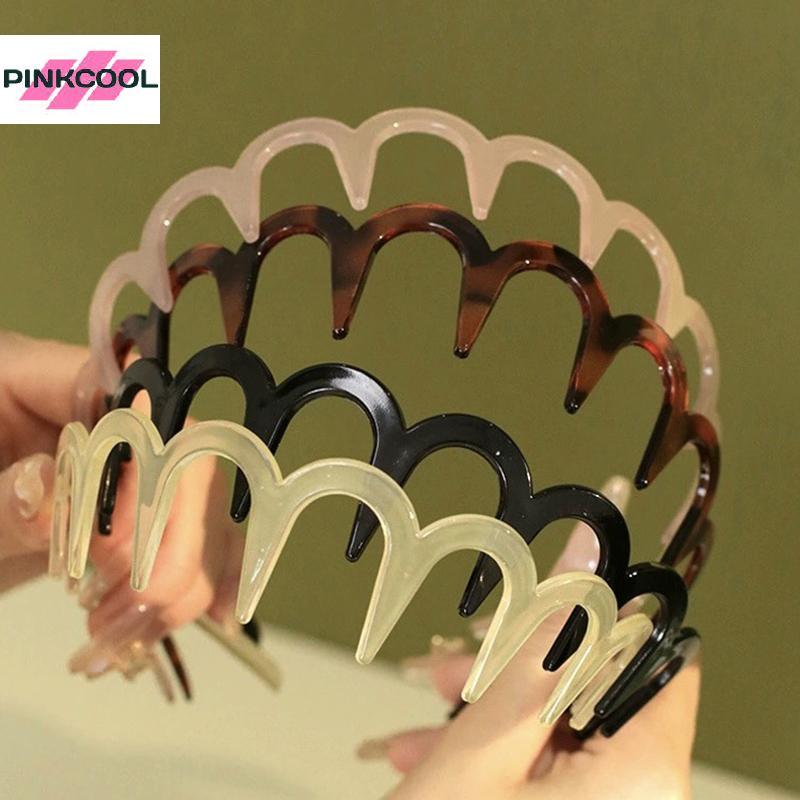 PINKCOOL Hairband สีน้ำตาลอ่อน ดีไซน์คลื่นเรซินฟันบางลื่น สำหรับผู้หญิง ใช้งานได้ในวันร้อนๆ
