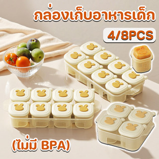 กล่องเก็บอาหารเด็ก 4/8PCS บล็อคซิลิโคนเก็บอาหาร แบ่งส่วน ไม่ปนกลิ่น ไม่มี BPA