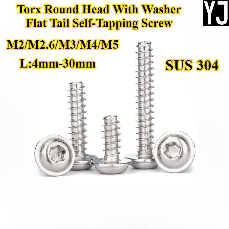 [YJ-MHLS] SUS304 Torx Pan Head พร้อมเครื่องซักผ้าสกรูแตะตัวเองหางแบน, ไดรฟ์ดาวกันขโมยหัวกลมแตะตัวเอง