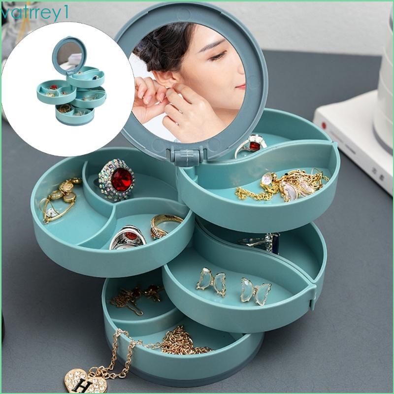 VAT1 Elegant หมุนกล่องเก็บเครื่องประดับหลายช่องต่างหูสร้อยคอผู้ถือ ABS Construction Organizer