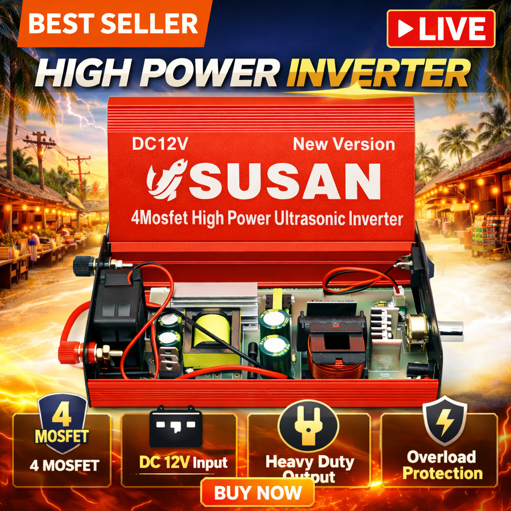 Susan หม้อน็อค รุ่นดินสะเทือน หม้อแปลูง 4MOSFET DC12V Ultrasonic Inverter