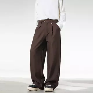 MNO.9 Pants LZ413 กางเกงขายาวกระบอกใหญ่ เอวแต่งห่วง ปรับระดับมีกระดุมแป็ก กางเกงผุ้ชายสไตล์เกาหลี กางเกงแฟชั่น 2026