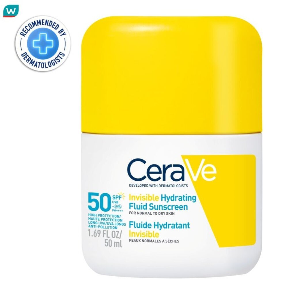 Cerave เซราวี อินวิซิเบิ้ล ไฮเดรติ้ง ฟลูอิด ซันสกรีน SPF50+ PA+++ (ผิวธรรมดา-แห้ง) 50 มล.