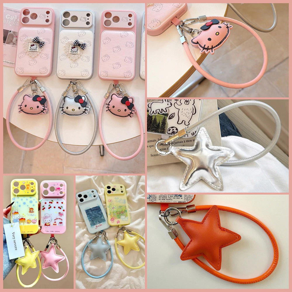 Cat Star Love Heart เชือกแขวนหนังสําหรับโทรศัพท์โซ่และอเนกประสงค์จี้พวงกุญแจสายรัดข้อมือ