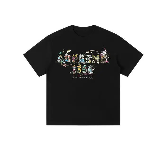 เสื้อยืด Sup SS25 ซีรีส์ WEEK19 พิมพ์ลายโลโก้การ์ตูนและตัวอักษร ผ้าฝ้ายแท้ คอกลม แขนสั้น