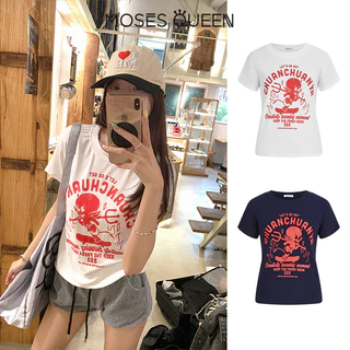 MOSESQUEEN เสื้อผ้าสีสันสดใส แบบเด็กน้อย ที่มีลวดลายพิมพ์บนตัว ชุดเสื้อแขนสั้น สำหรับสาววัยรุ่นในฤดูร้อน #63586