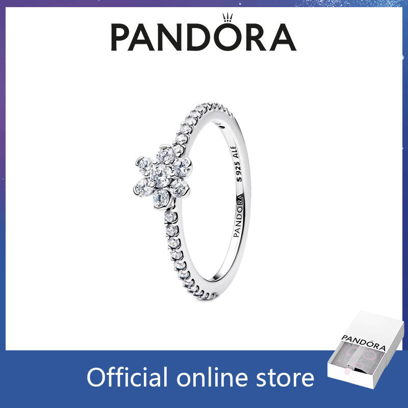 PANDORA แหวนดอกไม้ประกาย เงินสเตอร์ลิงแท้ 100% ในกล่อง