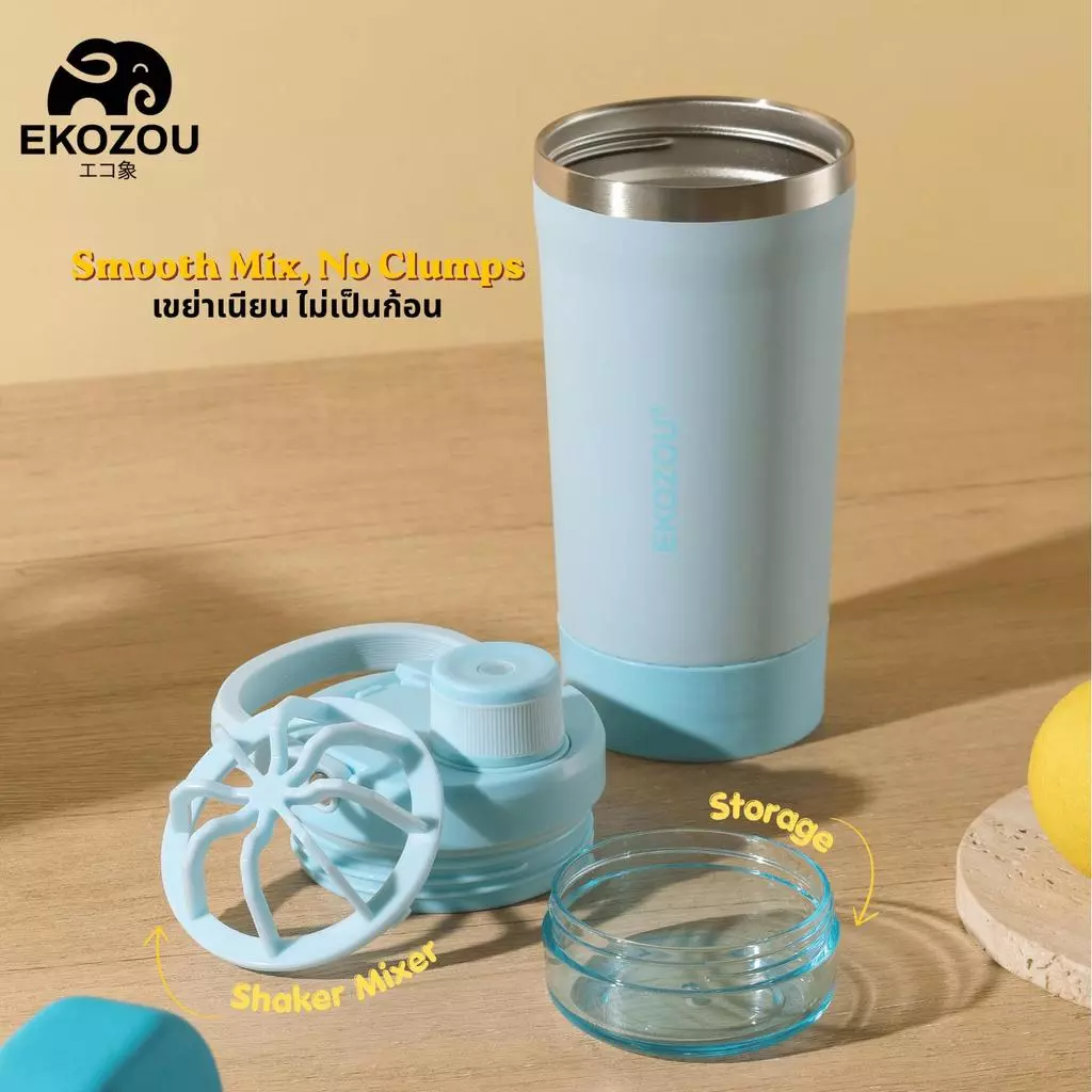 EKOZOU แก้วเชคสแตนเลส 304 ขนาด 720 ML พร้อมช่องใส่ผงโปรตีน thumbnail 4