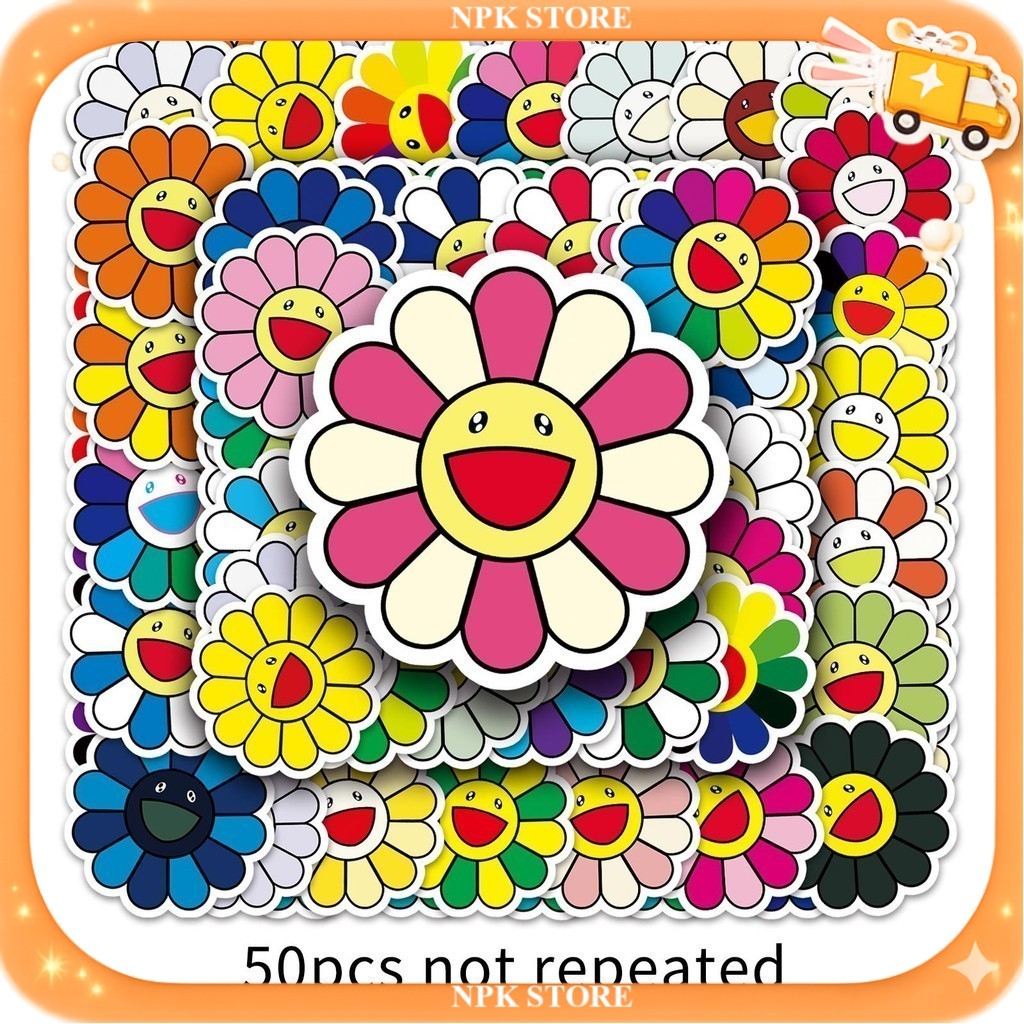 🔥🇹🇭พร้อมส่ง🇹🇭🔥 50ชิ้น สติกเกอร์ Murakami Flower ดอกไม้มุราคามิ Kaikai Kiki ดอกทานตะวัน Sticker