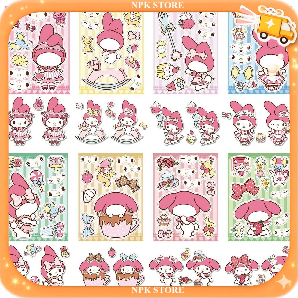 🔥🇹🇭พร้อมส่ง🇹🇭🔥 8แผ่น/ชุด สติกเกอร์ ตกแต่งหน้าตาเมโลดี้ DIY Make A Face Series Melody Sanrio Sticker