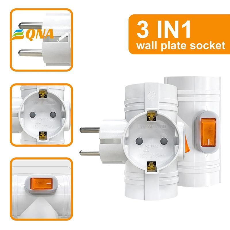[QNA] 1 PC Wall Soet Extender พร้อมสวิตช์ 1 ถึง 3 Way EU Plug Adapter European Standard Power Adapte