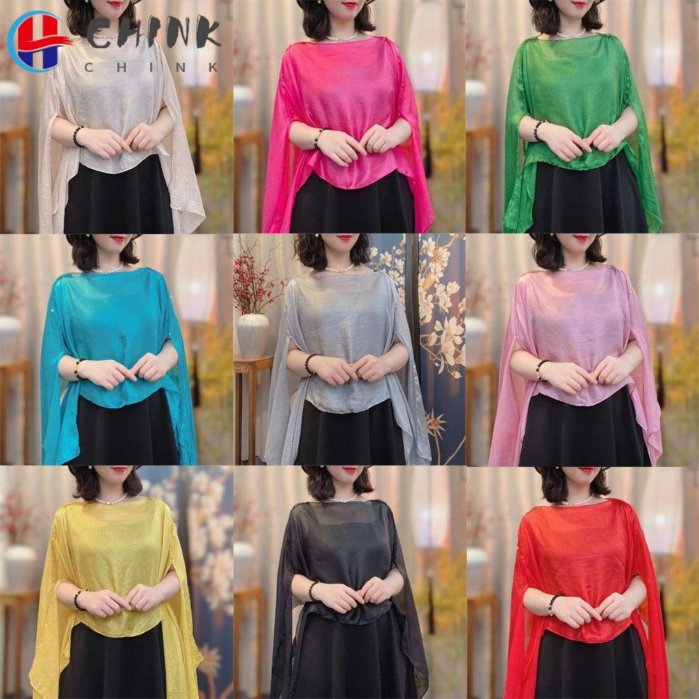 CHINK ผ้าคลุมไหล่สำหรับผู้หญิง, ชุดราตรียาวชีฟอง, แจ็คเก็ตผ้าคลุมไหล่แบบ cape สีขาวบริสุทธิ์