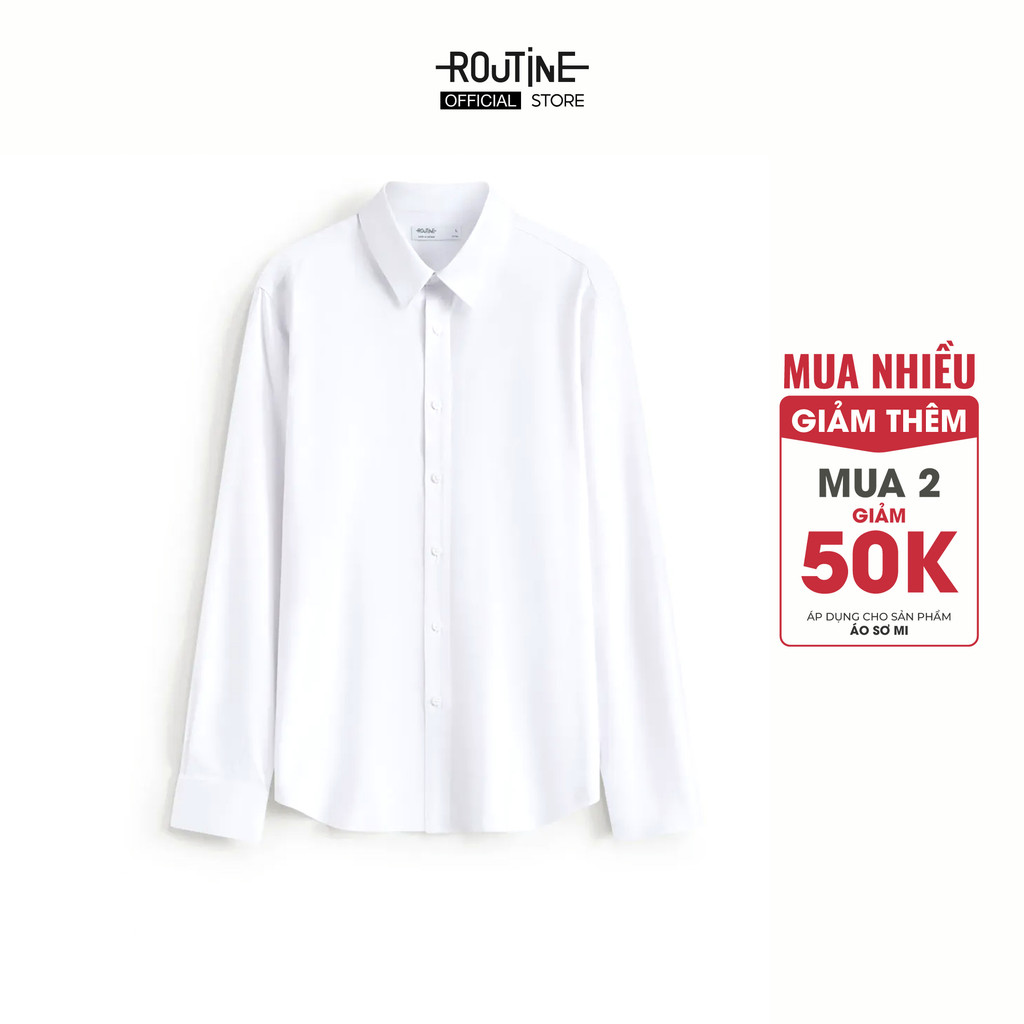 [HOT] Fit Form Plain White Long Sleeve Mens Office Shirt - Routine 10S26SHL054