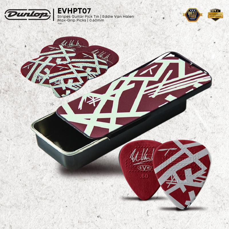 Jim Dunlop EVHPT07 Shark Guitar Pick Tin Eddie Van Halen Max-Grip Picks 0.60 มม. (6 ชิ้น/ดีบุก)