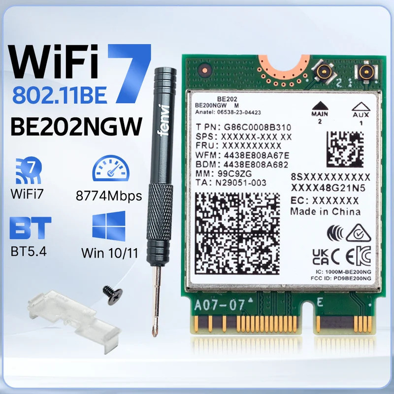 WiFi 7 สําหรับ Intel BE202 WiFi การ์ด M.2 บลูทูธ 5.4 2400Mbps Tri-Band 2.4G/5G/6GHz BE202NGW WiFi 7 