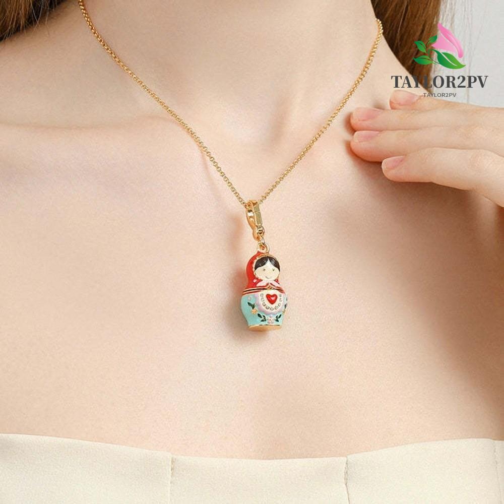 สร้อยคอลูกแก้ว Matryoshka พร้อมโซ่ทองคริสตัล VINTAGE และพวงกุญแจหัวใจ เปิดและปิดได้ เหมาะสำหรับเทศกาลคริสต์มาส
