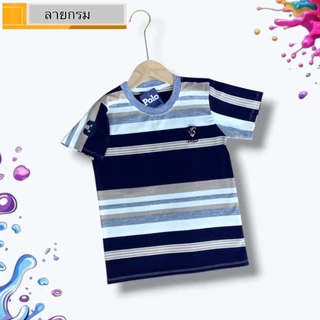 เสื้อยืดคอกลมเด็กลายเก๋ ปักหมี ใส่สบาย ปักแน่นๆ สีสดใส