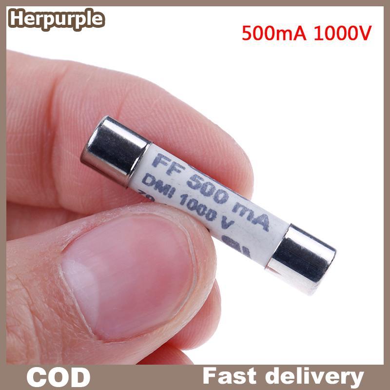Herpurple 1 PC FF 0.5A 500mA 1000V dmi ฟิวส์สําหรับมัลติมิเตอร์ F15B F17B F18B 6.3x32 มม.TH