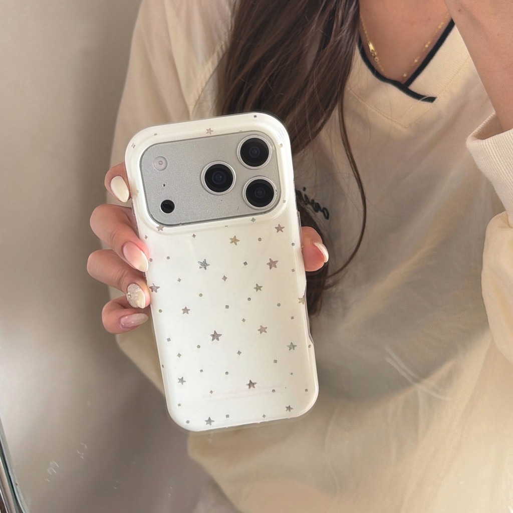 ดาวน่ารักลายจุดเคสโทรศัพท์สีขาวสําหรับiPhone 17 17pro 17promax 16 15 Pro Max 14Promaxปกหลัง
