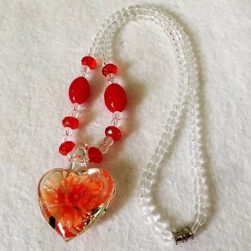 แฟชั่น Heart-Shaped Glass Heart-Shaped Glass Retro สร้อยคอสีต่างๆ Simple ประณีต All-Match Glass
