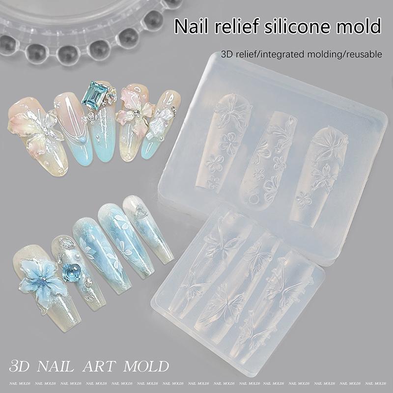 DSTH ซิลิโคนดอกไม้ผีเสื้อ 3D ปั๊มแผ่น Stencils DIY UV เจล เครื่องมือสําหรับผู้ที่ชื่นชอบร้อน