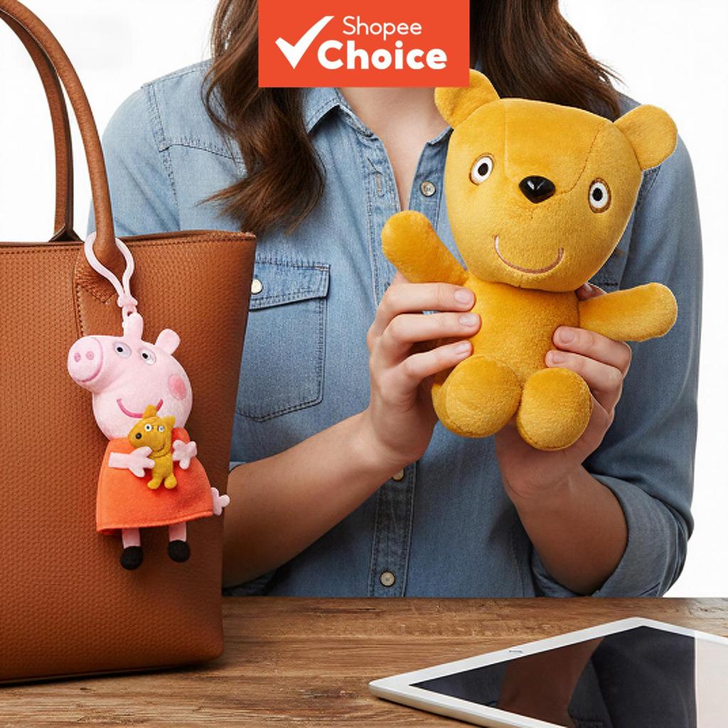 Soft Plush Peppa Pig ตุ๊กตาสัตว์พร้อมอุปกรณ์เสริม, Cuddly รูปการ์ตูนของเล่นสําหรับเด็กวัยหัดเดินของขวัญคริสต์มาส