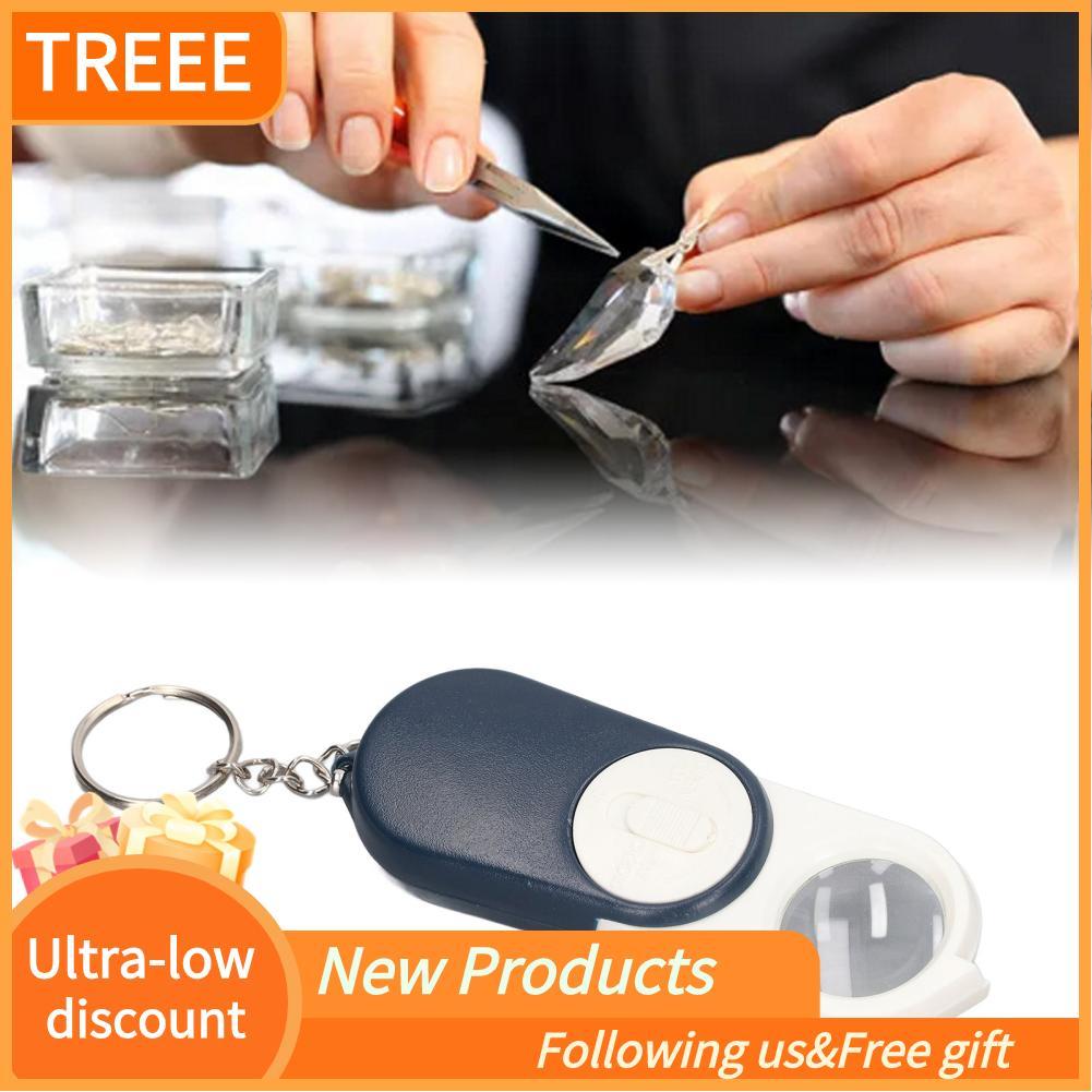 Treee Treee กระเป๋าแว่นขยาย 10X สำหรับแว่นขยาย LED พวงกุญแจเลนส์พับได้ MINI White Light พวงกุญแจแว่นขยาย