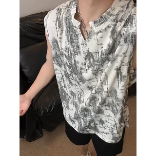 เสื้อยืดผู้ชาย คอวีผ้ามัดย้อม สไตล์เกาหลี ทรงหลวม Oversize เสื้อเที่ยวทะเล ผ้าเย็นระบายอากาศได้ดี ใส่สบาย ราคาถูก