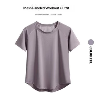 เสื้อยืดแห้งไว EERSHENSHI สำหรับโยคะและออกกำลังกาย งานติดกระชับแบบตาข่าย