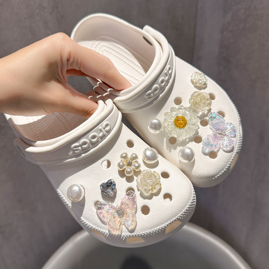 ผู้หญิงรองเท้าแตะรองเท้า DIY Charms Fairy ดอกไม้ปุ่มรองเท้าอุปกรณ์ตกแต่ง						