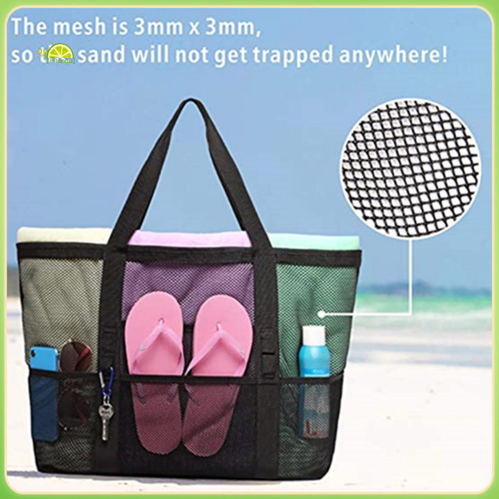 Beach Essentials Bag Oversize Beach Tote Mesh Beach Tote Bag with Zipper Capacity Waterproof Folding