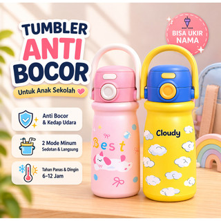BISA UKIR NAMA! Tumbler Anak 500ml Stainless | Botol Minum Anak Anti Bocor + Sedotan | Bekal Sekolah Lucu