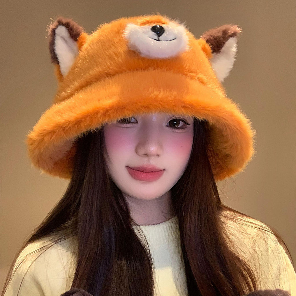 Cute Fox Fox fabricant faucet Hat Female Full Cute Nick Fox Ears Plush Fisherman Hat Children ningxi
