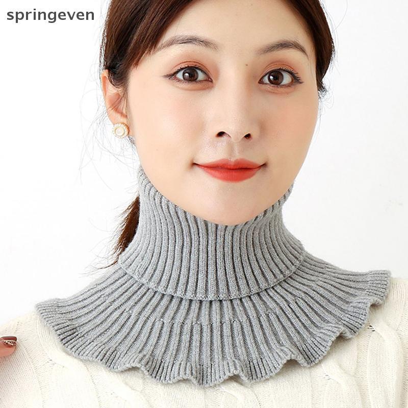 Springeven ผู้หญิงถักผ้าพันคอคอปกปลอมอบอุ่นคอเต่าคออุ่นที่ถอดออกได้ฤดูหนาว Windproof ผ้าพันคอเท็จ RF