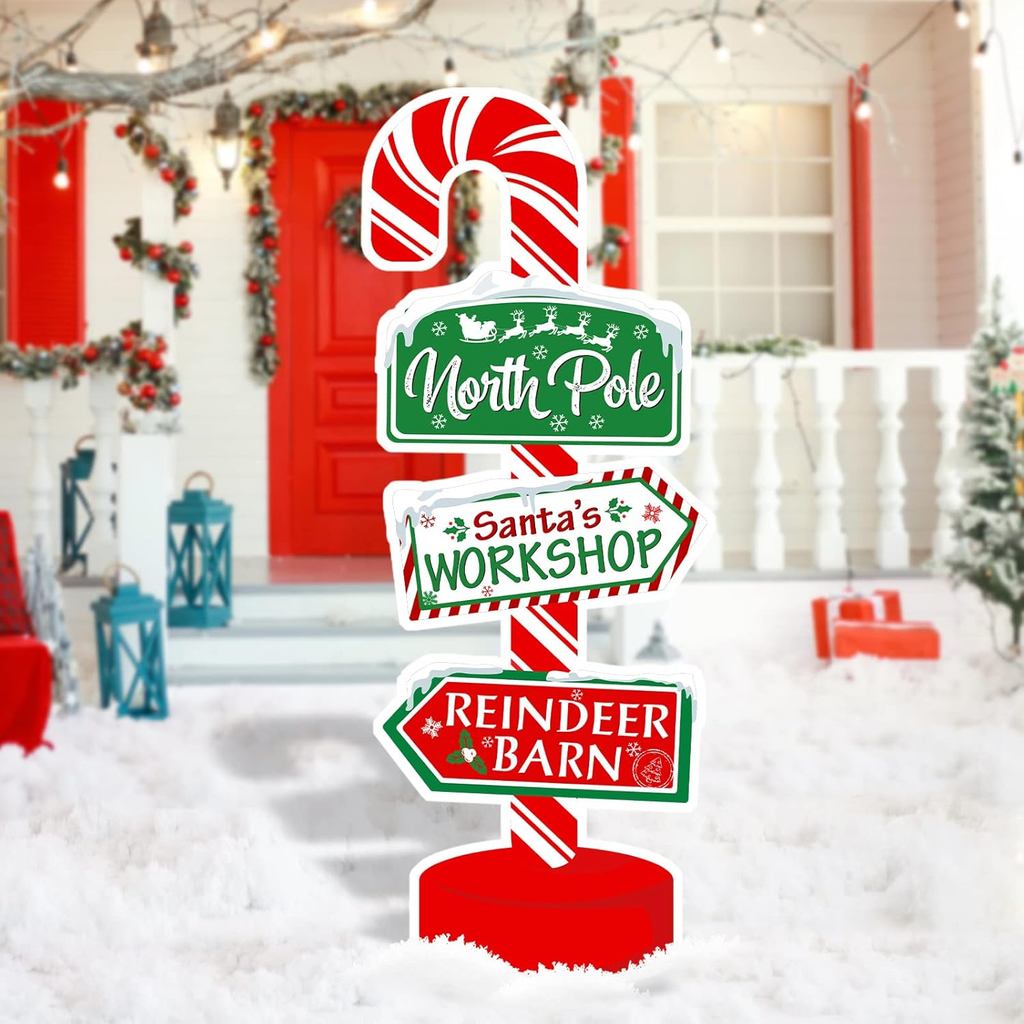 Tiamon 5 ชิ้นคริสต์มาส North Pole YARD ป้าย Xmas แขวน Street Sign Winter Party Yard Sign Stakes ตกแต