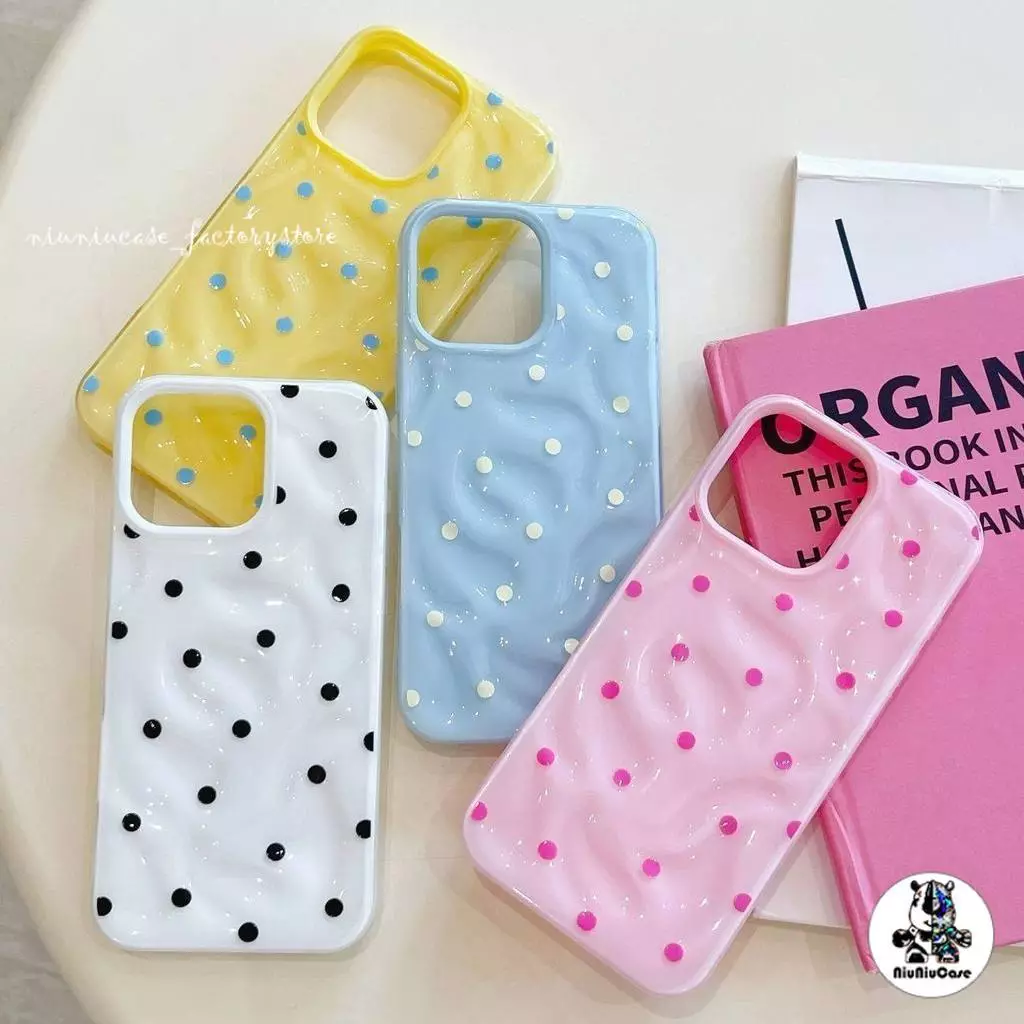 เคสไอโฟน 16 17 13 สำหรับ iPhone 17 15 11 13 16 14 12 Pro Max 15 14 16 6 6S Plus XR X XS ผ้าคลุมระบายลายจุดหวานน้อยชิ้น