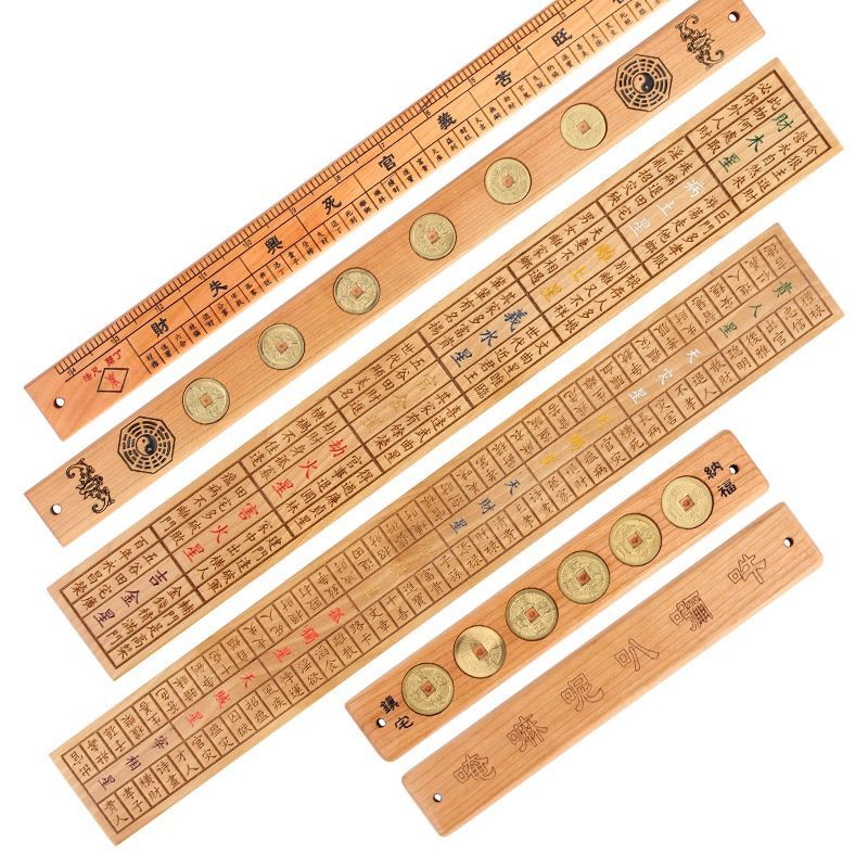 Fu Jiyuan พีชไม้หกจักรพรรดิไม้บรรทัด Luban ไม้บรรทัด Dinglan ไม้หกจักรพรรดิไม้บรรทัดหกไม้บรรทัดเงินจ