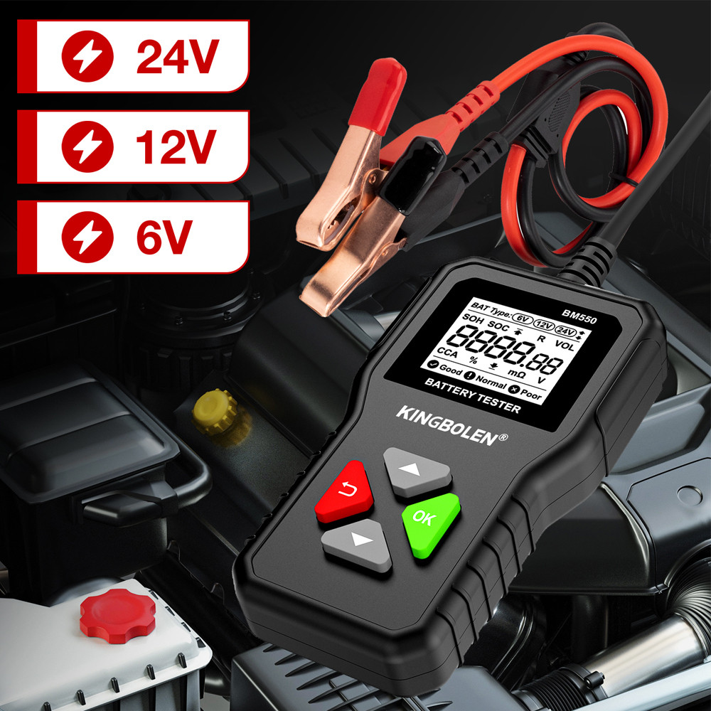 BM550 เครื่องทดสอบแบตเตอรี่รถยนต์มืออาชีพ – 6V/12V/24V, 100‐2000 CCA, 2‐220 Ah – เครื่องมือทดสอบการวินิจฉัยรถยนต์และโหลด