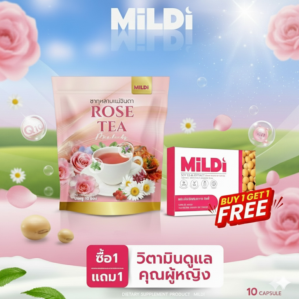 มิลดี้ + ชา มิลดี้ ของแท้จากบริษัท  มิวดี้ ชอง ชมพู ชนิดชา ชงดื่ม 1 ซอง 10 ซอง MilDi