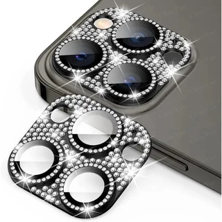 หรูหราเพชรกล้องเลนส์ป้องกันฟิล์มสําหรับIPhone 16 11 15 14 Pro Max 13 Pro Plus Glitterเลนส์โลหะป้องกันหน้าจอสําหรับIphone 12 Promax