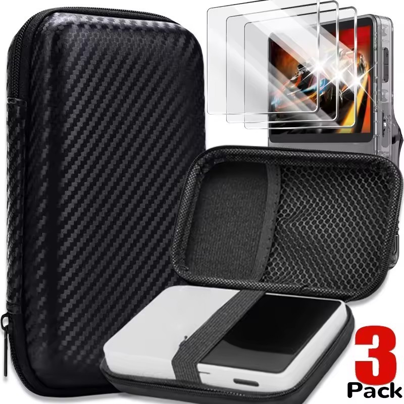 Case with Screen Protector for R36S R35S Game Console Portable Storage Bag Protective Tempered Glass