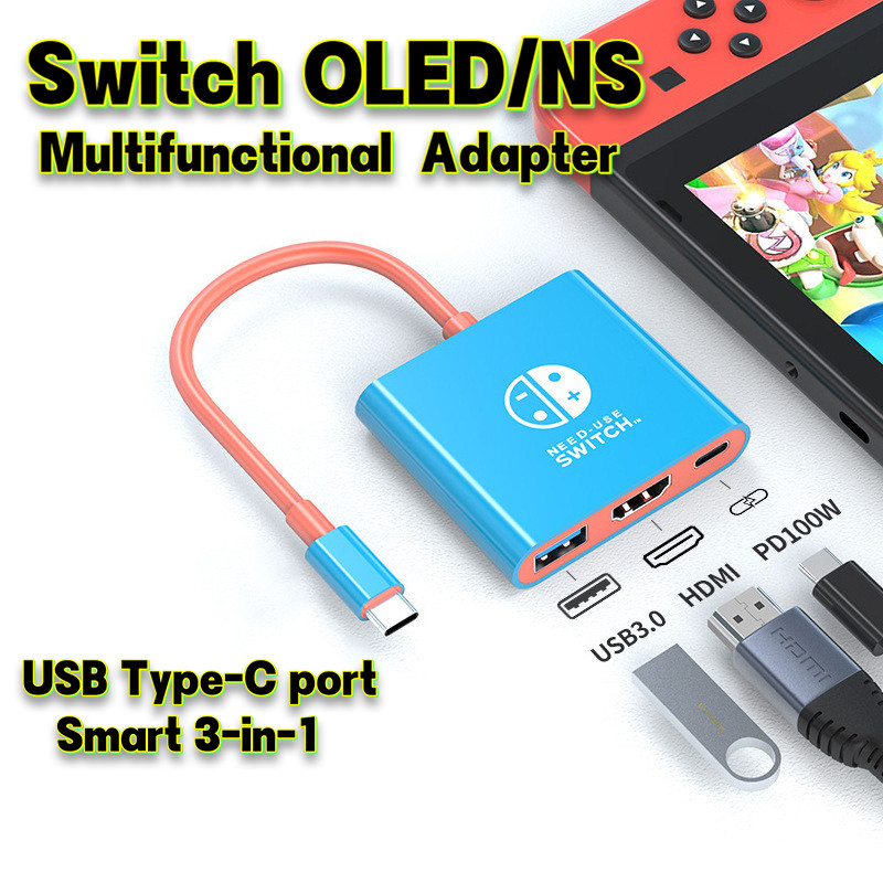 แท่นชาร์จทีวีแบบพกพาสําหรับสวิตช์ Nintendo/OLED (พร้อมพอร์ต HDMI 4K, พอร์ต USB 3.0 และฟังก์ชั่นการชาร์จ USB-C)