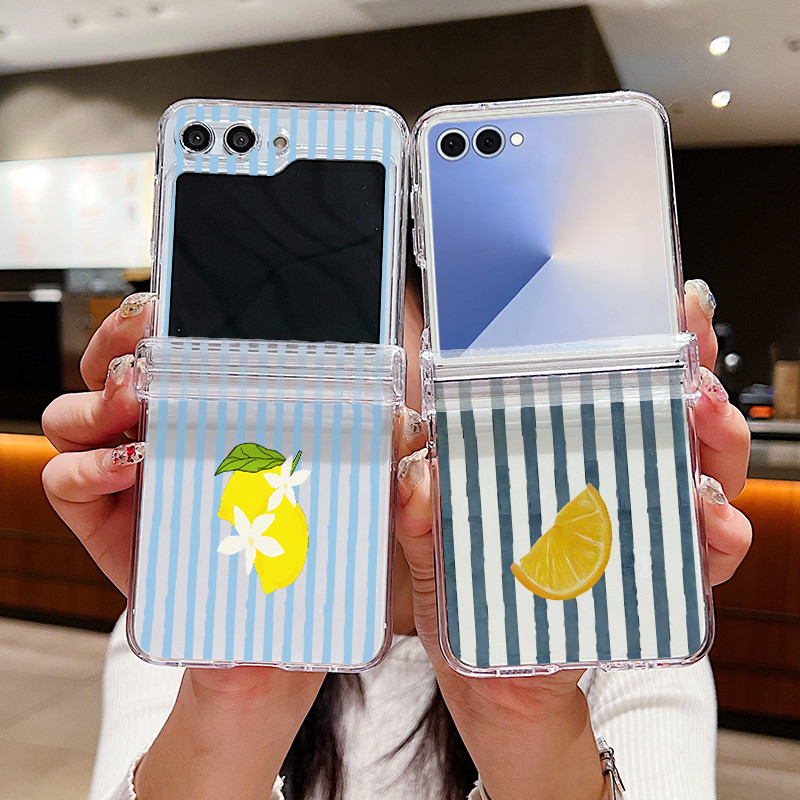 SAMSUNG  Line Lenmon สีส้มเคสโทรศัพท์สําหรับSamsung Galaxy Z Flip 7 Flip 7FE Flip 6 Flip 5 Flip 4 5G