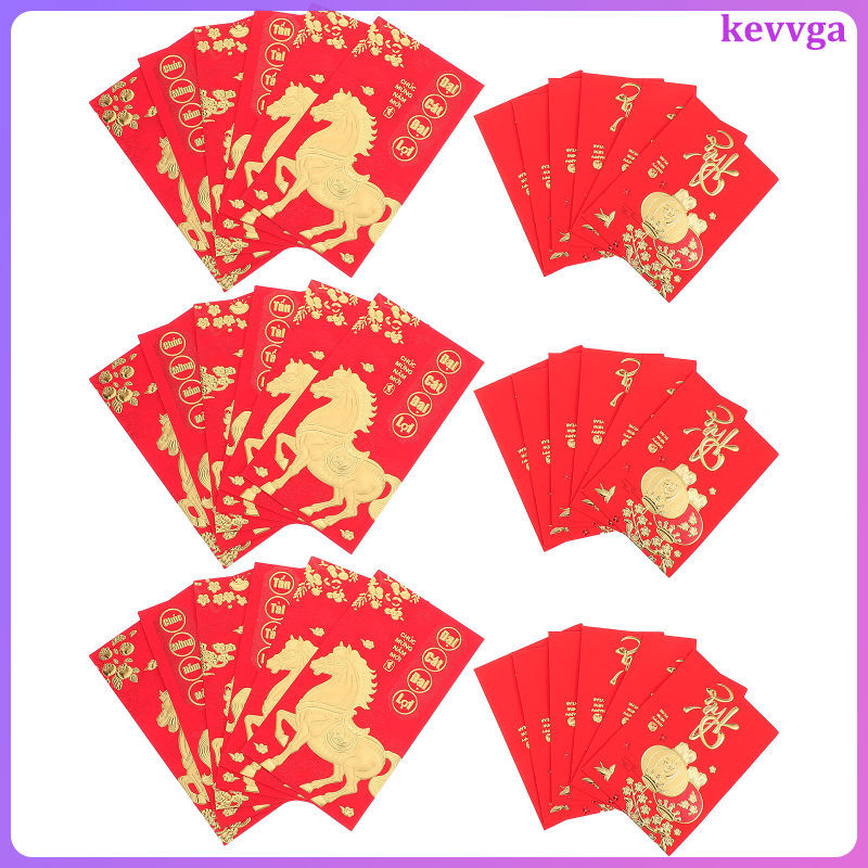 72 ชิ้น Lucky Packet ซองจดหมายซองจดหมายสีแดงกระเป๋าเงินปีใหม่ Pocket kevvga