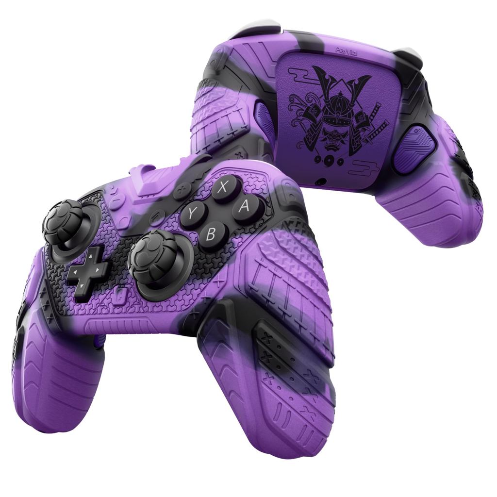 ฝาครอบผิวคอนโทรลเลอร์ – เคสซิลิโคน Samurai Armor Edition สําหรับตัวควบคุม Switch 2 Pro พร้อมฝาหลังและด้ามจับนิ้วหัวแม่มือและสติ๊กเกอร์ กันกระแทก - สีม่วง